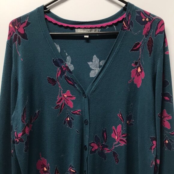 Daniel Rainn Teal Green & Purple Floral V-Neck Button Down Cardigan - Picture 4 of 9